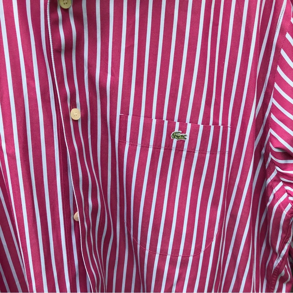 - Lacoste Dress Shirt Size 42 Pink and White Pinstriped - Picture 4 of 8
